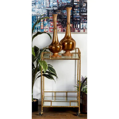Contemporary Modern Iron 3 Tier Drink Bar Storage Cart - Gold, Silver, or Matte Black