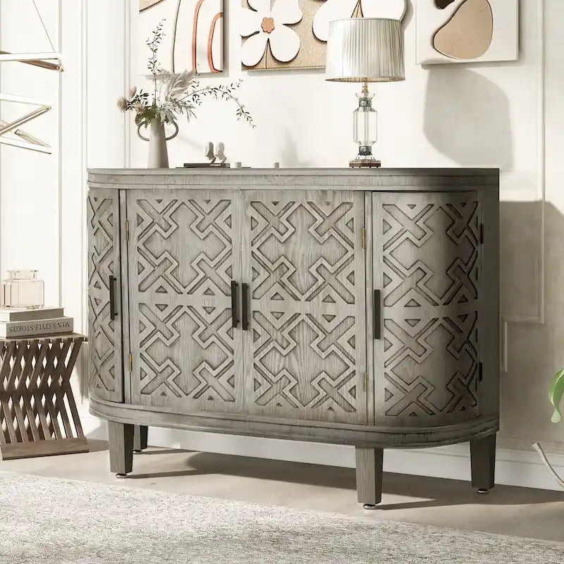 4-door Cabinet Sideboard with Antique Patterns - 15.20 x 47.20 x 33.50