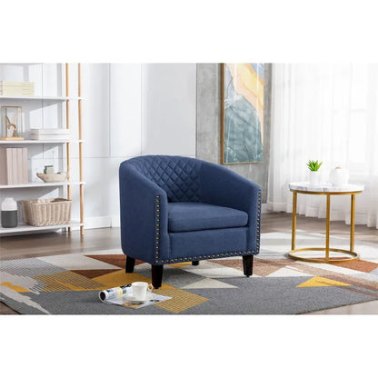 Accent Barrel chair living room chair with nailheads and solid wood legs