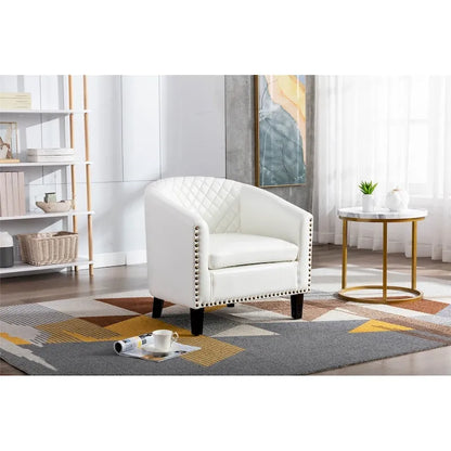 Accent Barrel chair living room chair with nailheads and solid wood legs