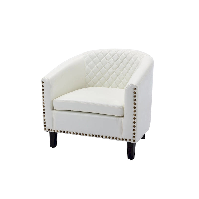 Accent Barrel chair living room chair with nailheads and solid wood legs
