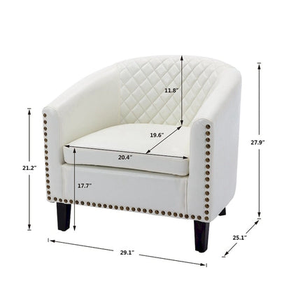 Accent Barrel chair living room chair with nailheads and solid wood legs
