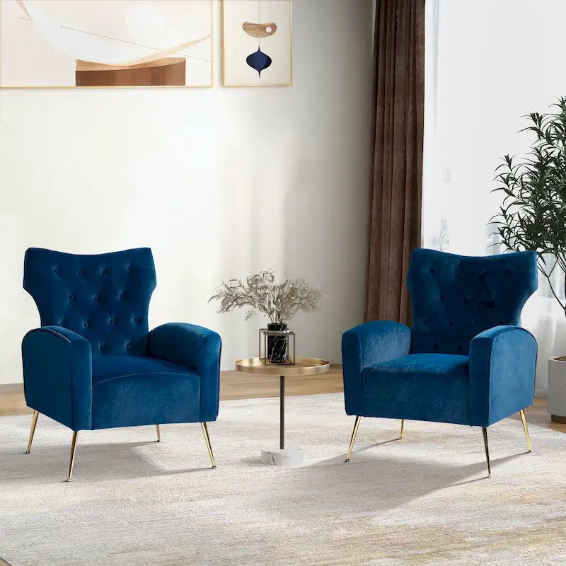 Danita Contemporary Velvet Wingback Tufted Chair With Gold Flared Metal Legs Set Of 2 by HULALA HOME