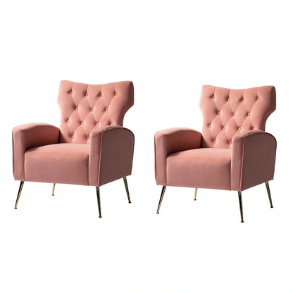 Danita Contemporary Velvet Wingback Tufted Chair With Gold Flared Metal Legs Set Of 2 by HULALA HOME