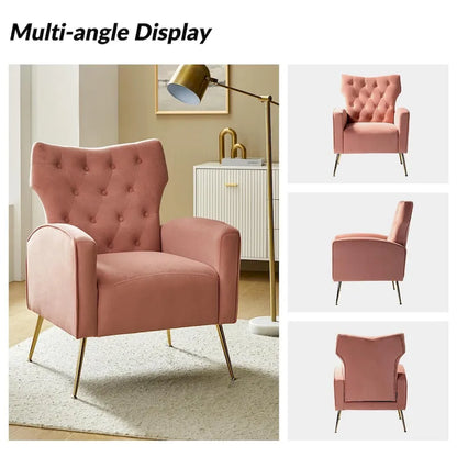 Danita Contemporary Velvet Wingback Tufted Chair With Gold Flared Metal Legs Set Of 2 by HULALA HOME