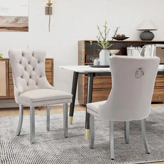 Velvet Dining Chairs Set of 2, Tufted Dining Room Chairs with Button Back, Nailhead Trim, Upholstered Kitchen Side Chairs