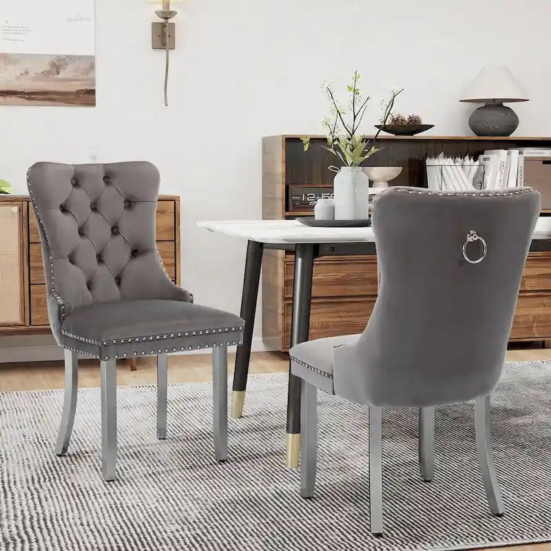 Velvet Dining Chairs Set of 2, Tufted Dining Room Chairs with Button Back, Nailhead Trim, Upholstered Kitchen Side Chairs