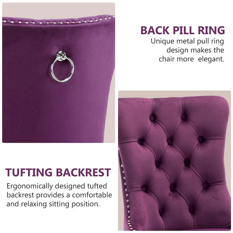Velvet Dining Chairs Set of 2, Tufted Dining Room Chairs with Button Back, Nailhead Trim, Upholstered Kitchen Side Chairs