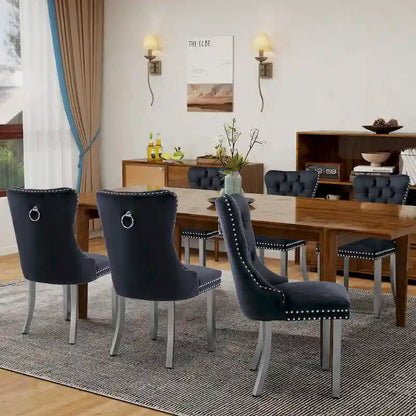 Velvet Dining Chairs Set of 2, Tufted Dining Room Chairs with Button Back, Nailhead Trim, Upholstered Kitchen Side Chairs