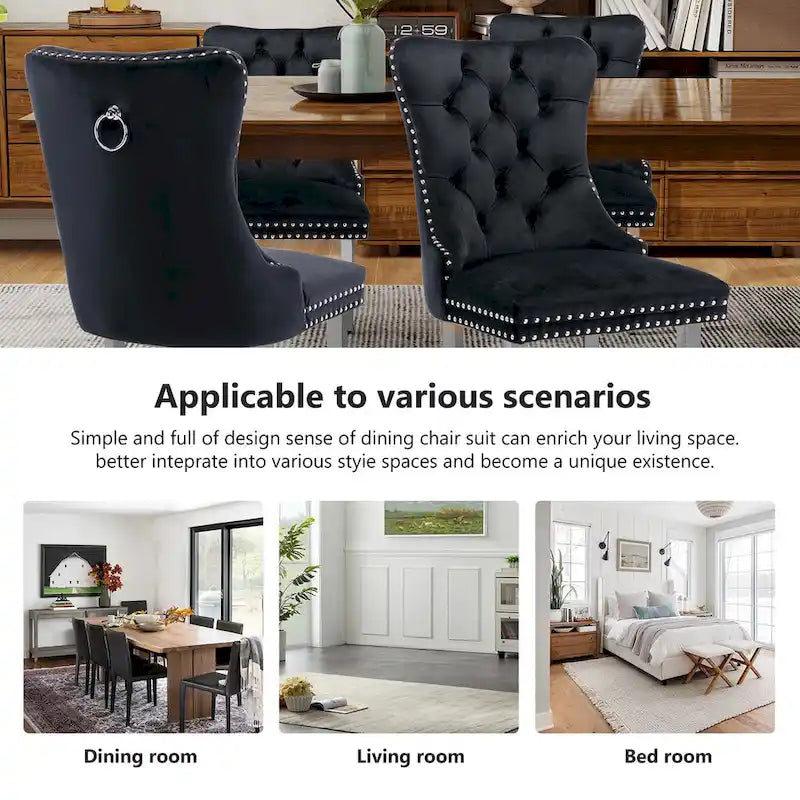 Velvet Dining Chairs Set of 2, Tufted Dining Room Chairs with Button Back, Nailhead Trim, Upholstered Kitchen Side Chairs