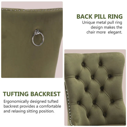 Velvet Dining Chairs Set of 2, Tufted Dining Room Chairs with Button Back, Nailhead Trim, Upholstered Kitchen Side Chairs