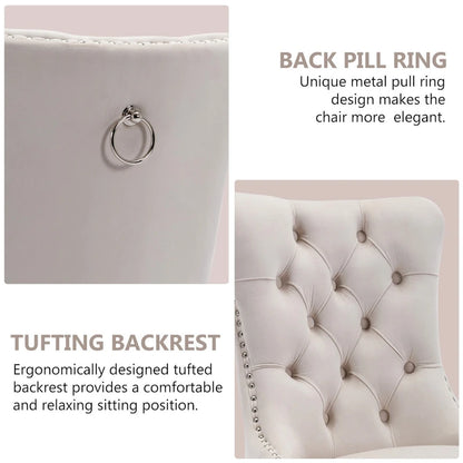 Velvet Dining Chairs Set of 2, Tufted Dining Room Chairs with Button Back, Nailhead Trim, Upholstered Kitchen Side Chairs