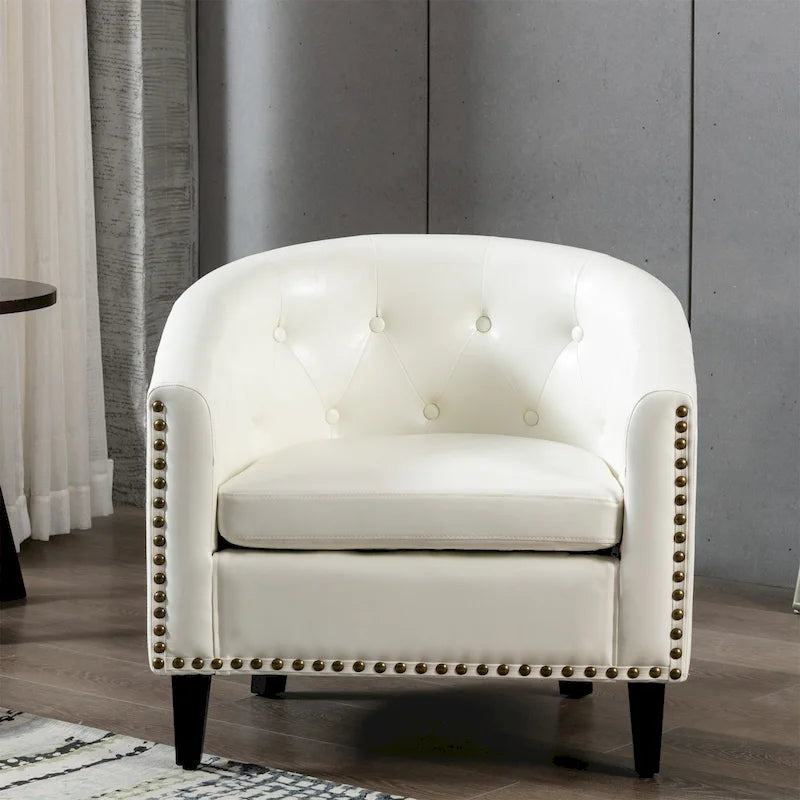Contemporary PU Leather Club Chair with Recessed Arms and Nailhead Trim