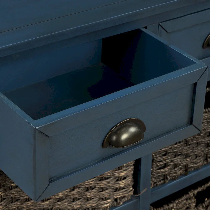 Nestfair Storage Cabinet with 2 Drawers and 4 Classic Rattan Basket