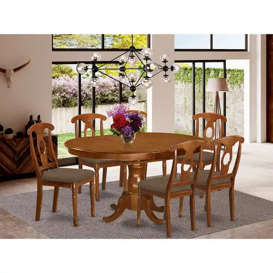 East West Furniture 7 Piece Kitchen Table Set Consist of an Oval Dining Table and Solid Chairs, Saddle Brown (Seat Type Options)