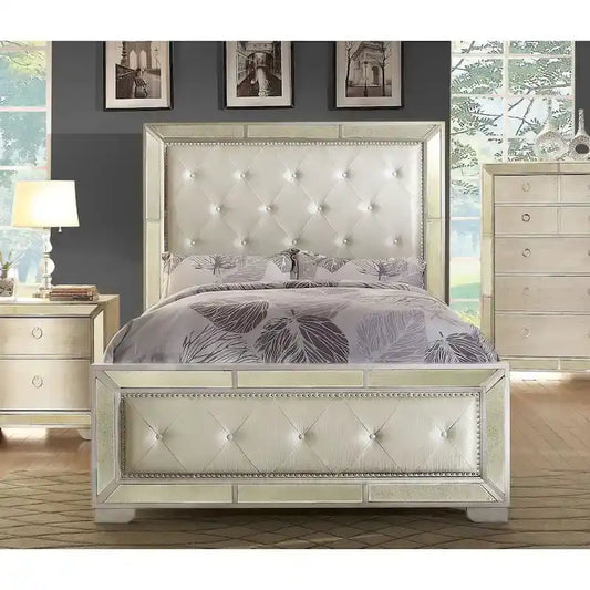 Furniture of America Gevi Modern Gold Faux Leather Padded Panel Bed