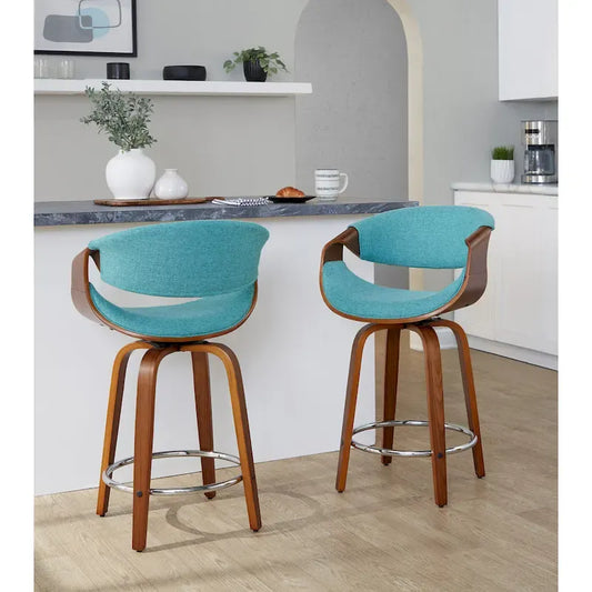 Carson Carrington Sauda 24 Fixed-Height Counter Stools with Bent Wood Legs & Round Footrest (Set of 2)