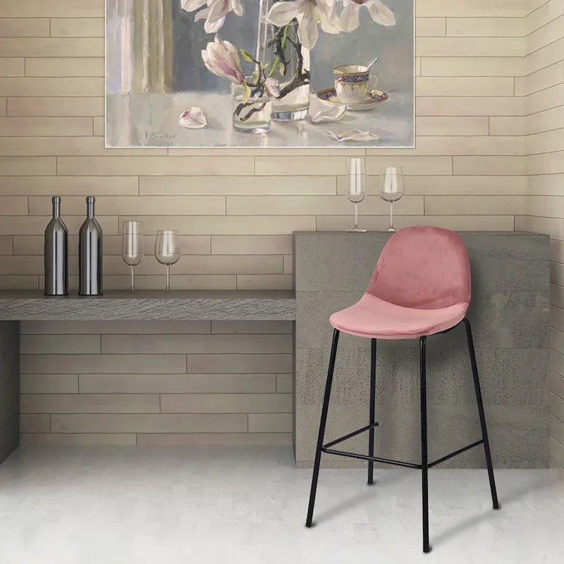 Porthos Home Tam Bar Stools Set Of 2, Velvet Upholstery, Iron Legs