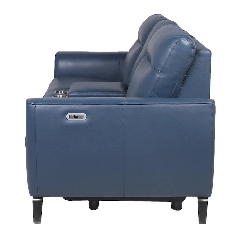 Steve Silver Top Grain Leather Ocean Blue Power Reclining Console Loveseat