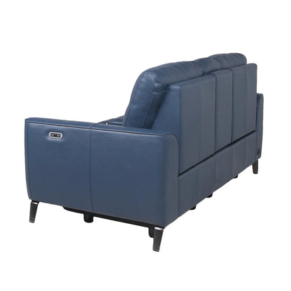 Steve Silver Top Grain Leather Ocean Blue Power Reclining Console Loveseat