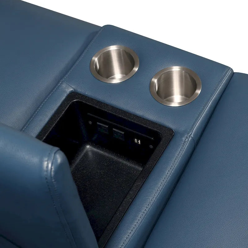 Steve Silver Top Grain Leather Ocean Blue Power Reclining Console Loveseat