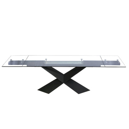 DAVEE Extendable Dining Table with Clear Glass Table Top - 106.3*35.43*29.53