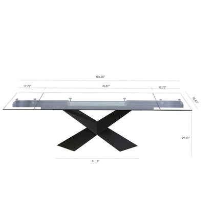 DAVEE Extendable Dining Table with Clear Glass Table Top - 106.3*35.43*29.53