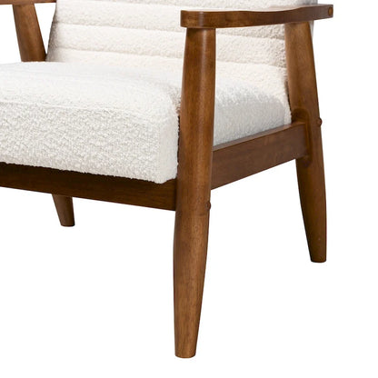 Stratton Mid-Century Modern Cream Boucle Fabric and Walnut Brown Finished Wood Armchair