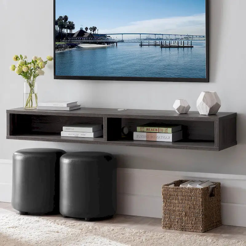DH BASIC Wall-Mounted Gray 60 Open Shelf TV Console by Denhour