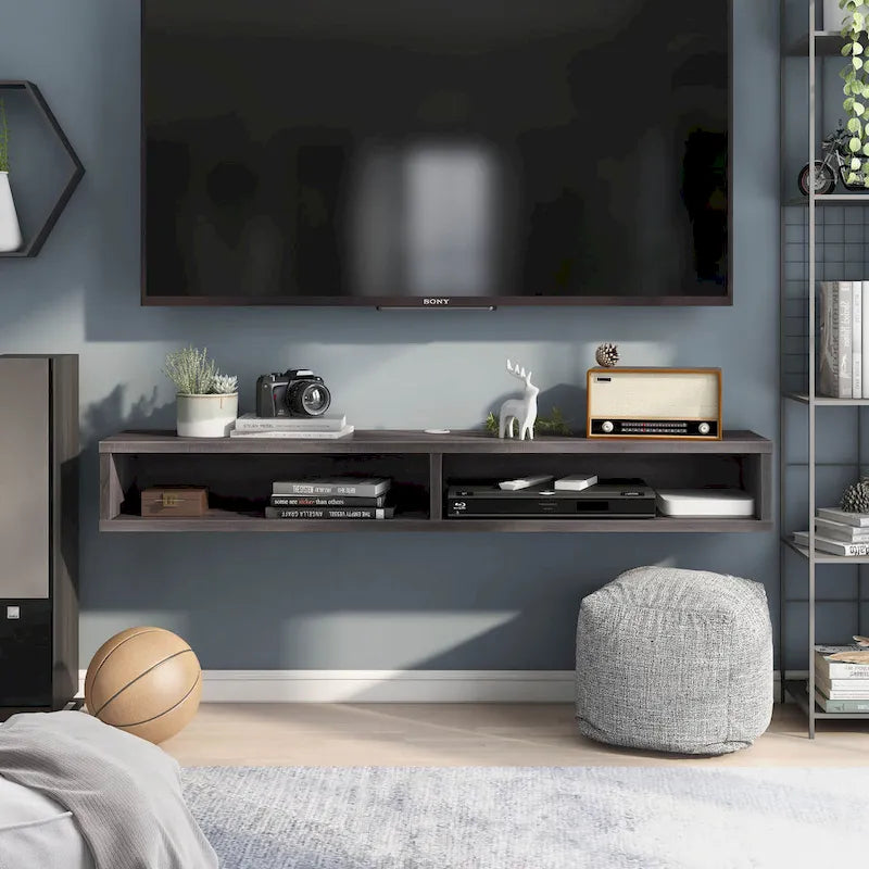 DH BASIC Wall-Mounted Gray 60 Open Shelf TV Console by Denhour