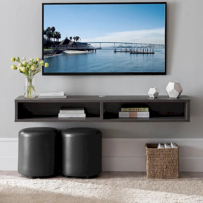 DH BASIC Wall-Mounted Gray 60 Open Shelf TV Console by Denhour