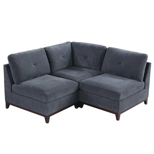 3 Piece Chenille Fabric Modular Corner Sofa and Armless Chair Set