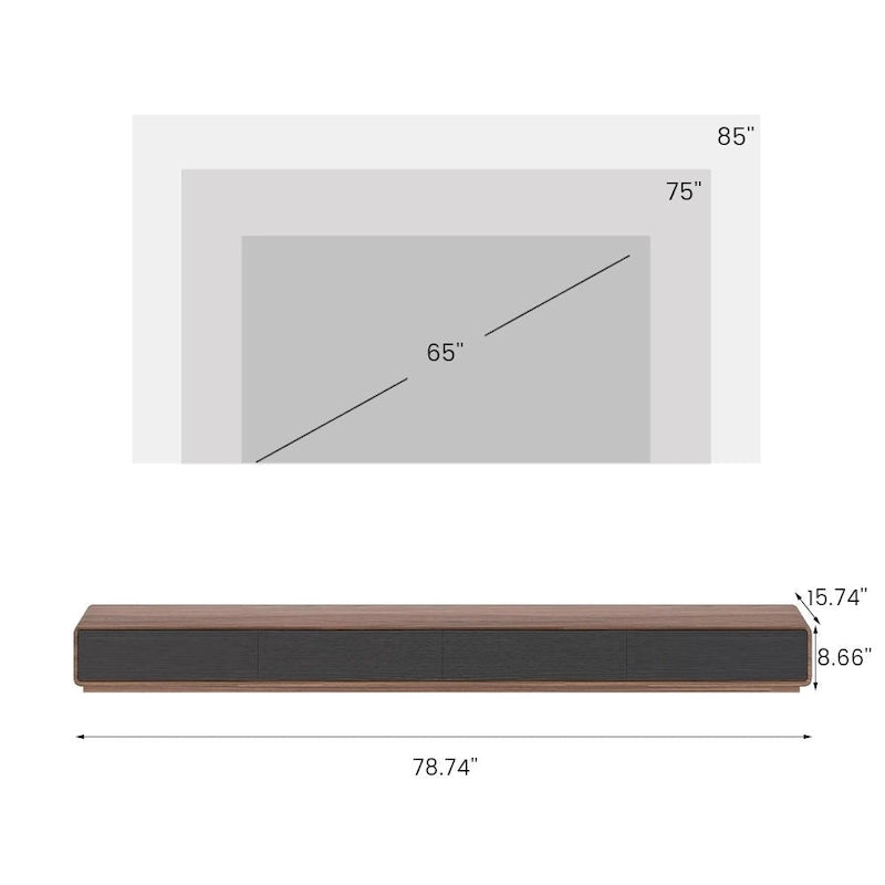 Modern Rectangular TV Stand with 4 Drawers, Wood Veneer Media Console, Walnut White, Soild Wooden, Fully-Assembled