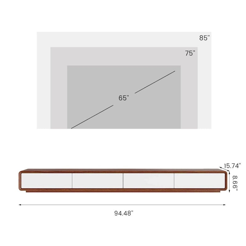 Modern Rectangular TV Stand with 4 Drawers, Wood Veneer Media Console, Walnut White, Soild Wooden, Fully-Assembled