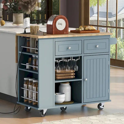 Kitchen Storage Island with Drop Leaf and Power Outlet