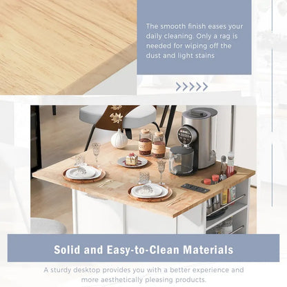 Kitchen Storage Island with Drop Leaf and Power Outlet