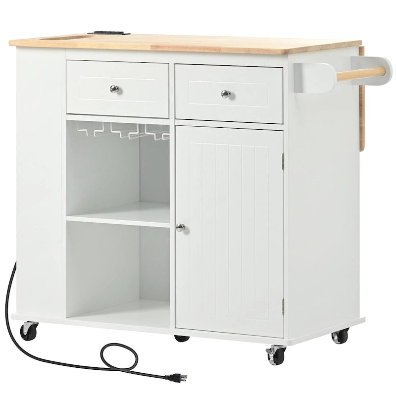 Kitchen Storage Island with Drop Leaf and Power Outlet