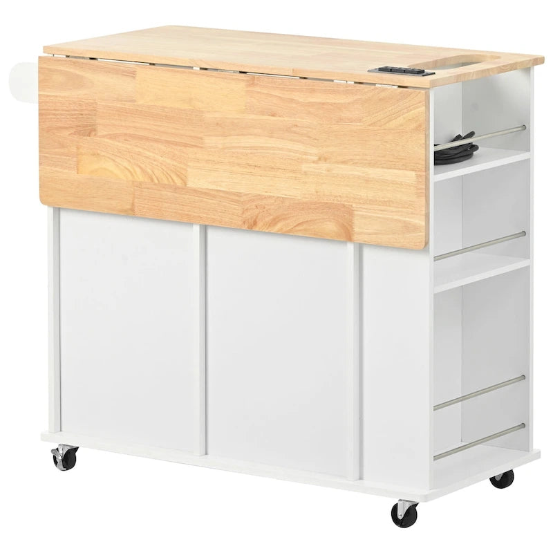 Kitchen Storage Island with Drop Leaf and Power Outlet