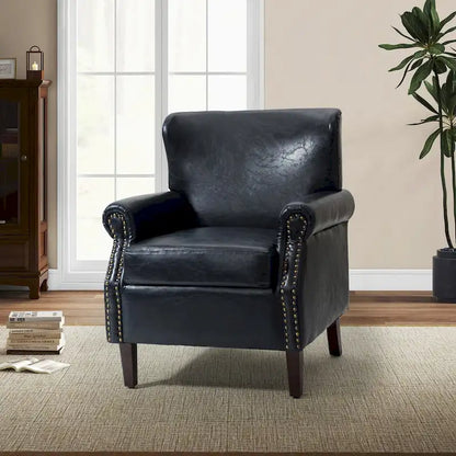 Levi Transitional Leather Armchair with Nailhead Trim Rolled Arms by HULALA HOME