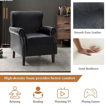 Levi Transitional Leather Armchair with Nailhead Trim Rolled Arms by HULALA HOME