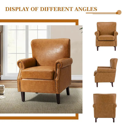 Levi Transitional Leather Armchair with Nailhead Trim Rolled Arms by HULALA HOME