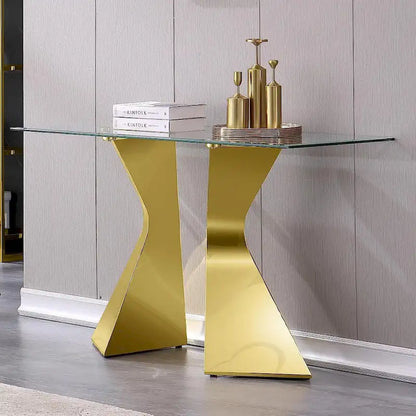 Luxury 51 inch Console Table Rectangular Sofa Entryway Console Table with Rectangle Tempered Glass Top and Metal Legs