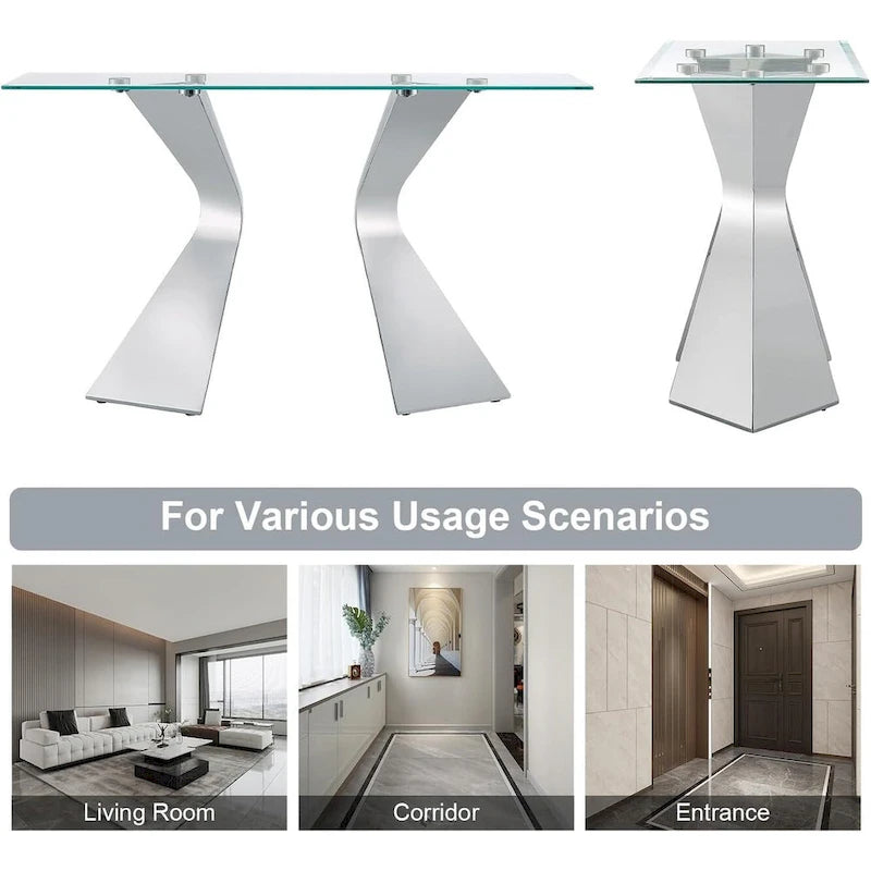 Luxury 51 inch Console Table Rectangular Sofa Entryway Console Table with Rectangle Tempered Glass Top and Metal Legs