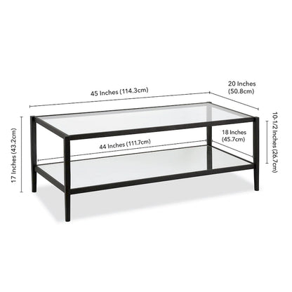 Hera 45 Wide Rectangular Coffee Table with Mirror Shelf