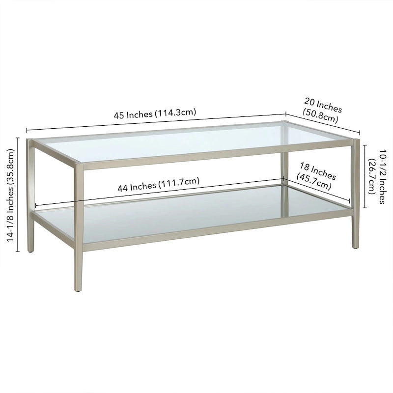Hera 45 Wide Rectangular Coffee Table with Mirror Shelf