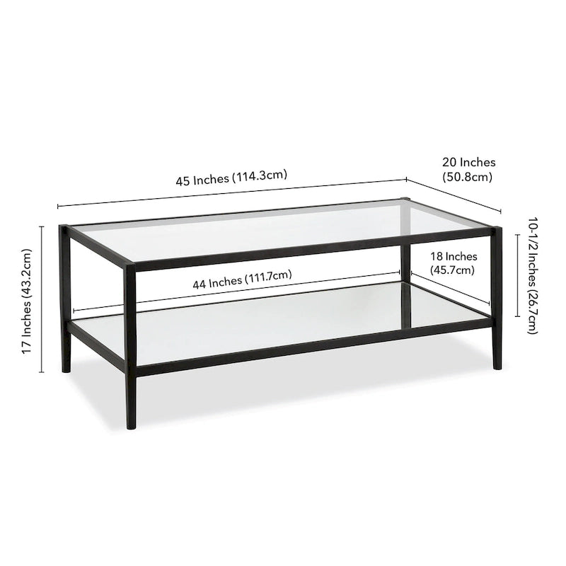 Hera 45 Wide Rectangular Coffee Table with Mirror Shelf