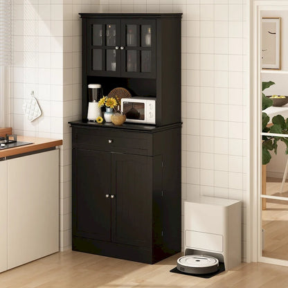 Buffet Cabinet w Hutch Kitchen Pantry Storage Cabinet White Sideboard