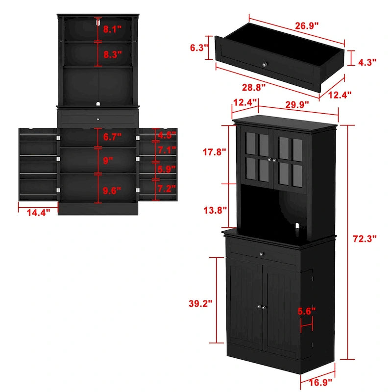 Buffet Cabinet w Hutch Kitchen Pantry Storage Cabinet White Sideboard