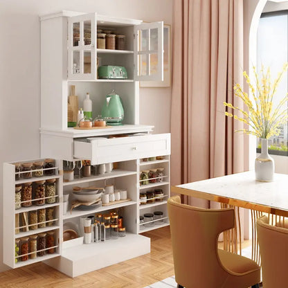 Buffet Cabinet w Hutch Kitchen Pantry Storage Cabinet White Sideboard