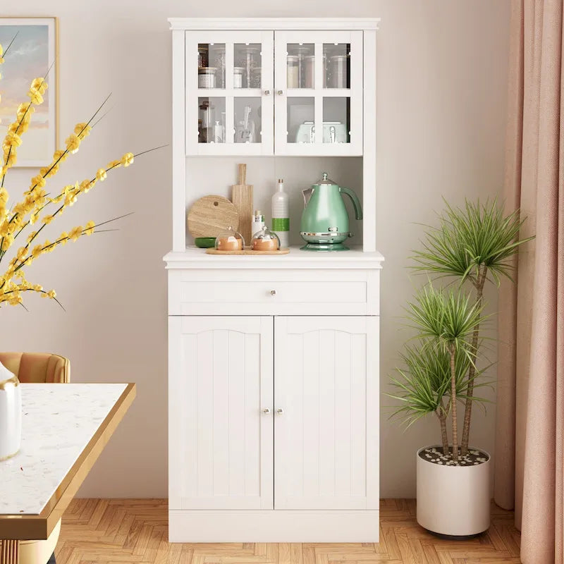 Buffet Cabinet w Hutch Kitchen Pantry Storage Cabinet White Sideboard